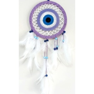 Nazar Boncuğu Motifli Lila Rengi Dream Catcher Düş Kapanı Duvar Süsü