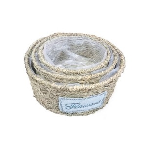 Yuvarlak Doğal Hasır Saksı Seti - 3'lü