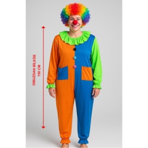 Palyaço Kostüm Seti 150 cm (Peruk + Burun + Kostüm)